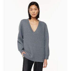 Aritzia Babaton Roger Sweater Merino Wool Relaxed V-neck Sweater Gray Small